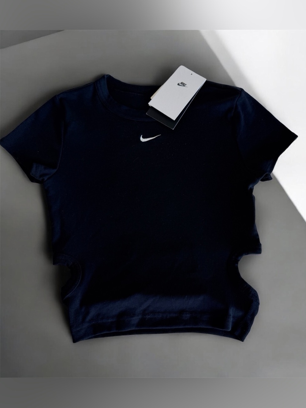 NWT Nike Ribbed Cutout Crop Top Black Size S